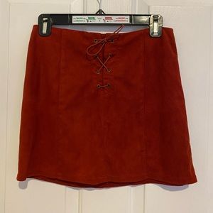 Velvet burgundy skirt with lace up detailing
